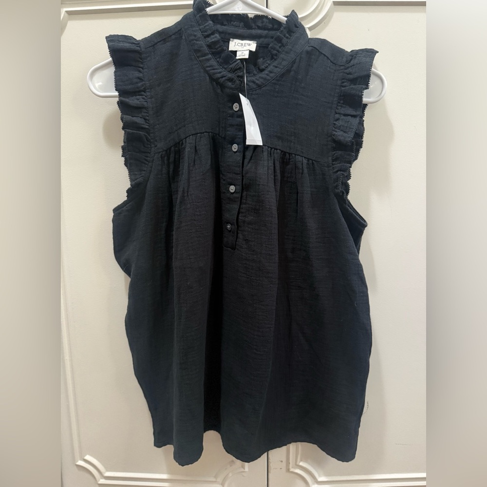 J. Crew Black Ruffle Sleeveless Blouse